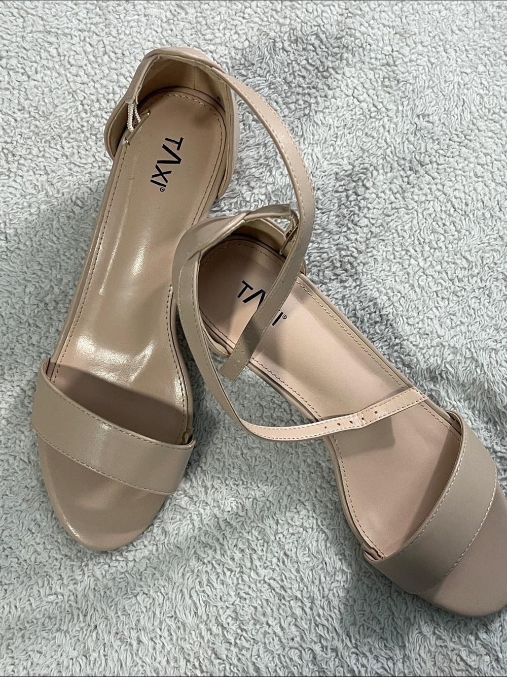 TAXI Beige Ankle-Strap Heeled Sandals